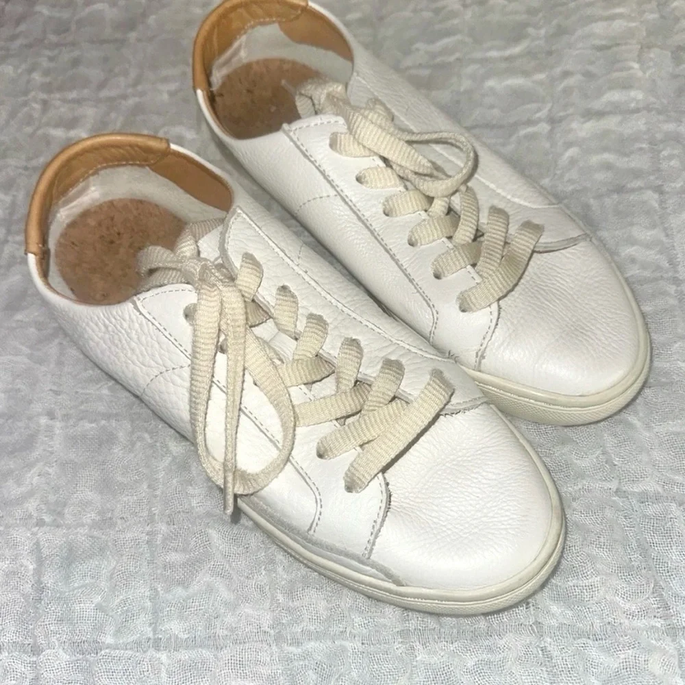 Soludos Ibiza Leather Sneakers White Tan Minimalist Lace Up Comfort 7